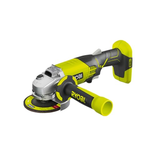 RYOBI 18 V ONE+ Akku-Winkelschleifer R18AG-0 (Bohrungsdurchmesser 22mm, Scheibendurchmesser 115 mm, 2-stufiger, nicht arretierbarer Einschalter, ohne Akku und Ladegerät), Schwarz, Grün